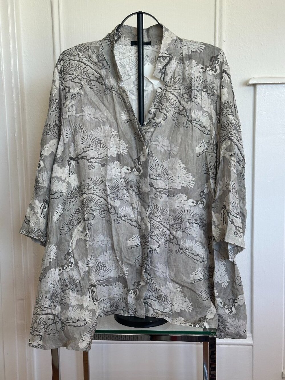 Plus Size 3X Silk Blend Draped Jacket | Lagenlook Open Layer Botanical Print